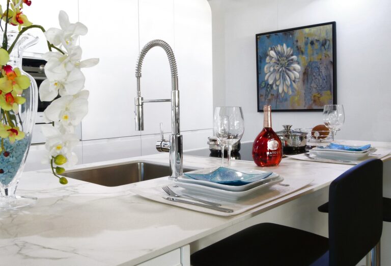 White Quartz Countertop w/ Chrome Fixtures in Tacoma Washington