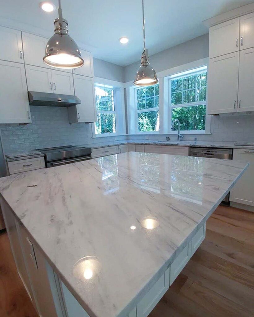 A Polished Marble Countertop Kitchen. Marble Countertops can offer a striking, dramatic setting through which we bring families together. 