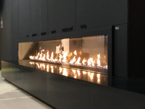 Example of a modern style porcelain fireplace
