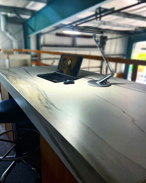 A workdesk made of porcelain at the Tops production facility in Lacey, Washington