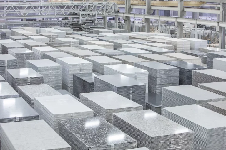 The origins of quartz are from some genius engineer! Finished quartz slabs at the factory to be shipped. 
