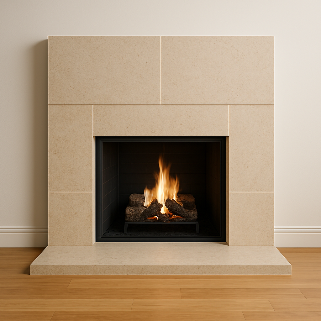 An Example of a Modern Limestone Fireplace Surround
