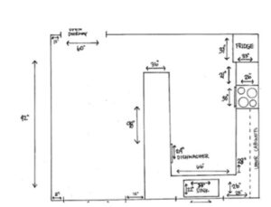 Kitchen layout with measurements and appliances