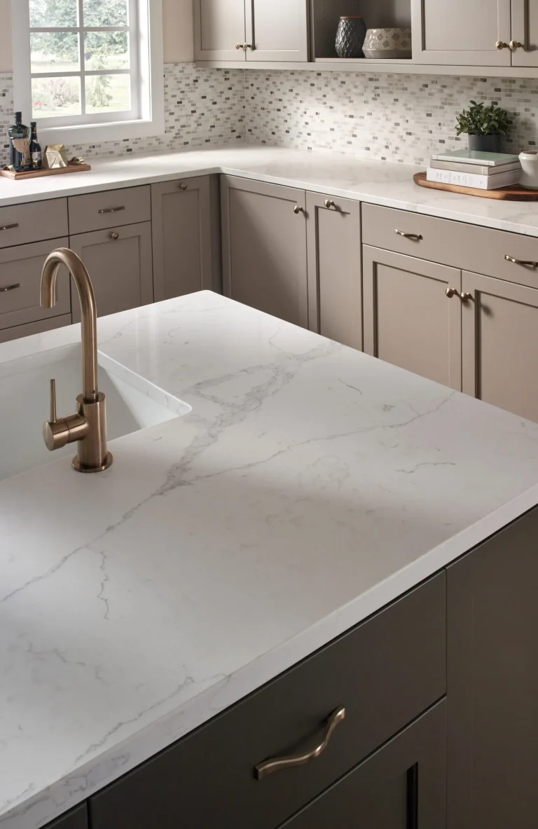 Statuary Classique Quartz. Kitchen Island.