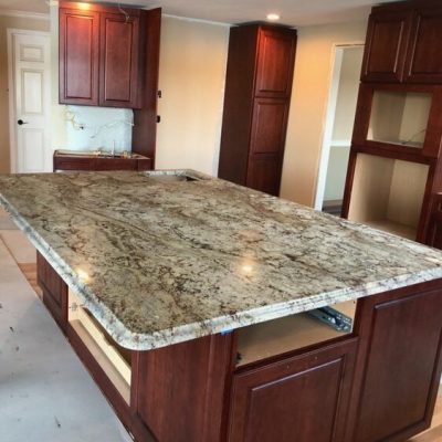 Granite Countertop with Redwood Cabinets