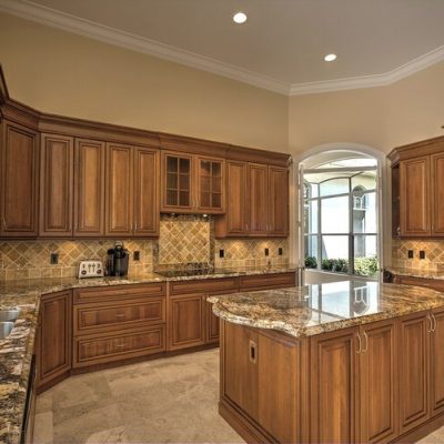 Granite Countertops with Natural Wood Cabinets